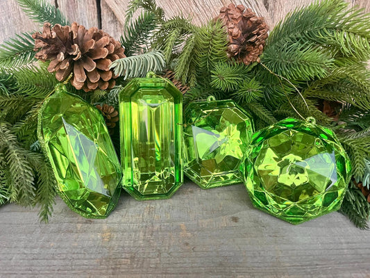 Lime Green Jewel Ornament Set of 4, Green Jewel Ornaments