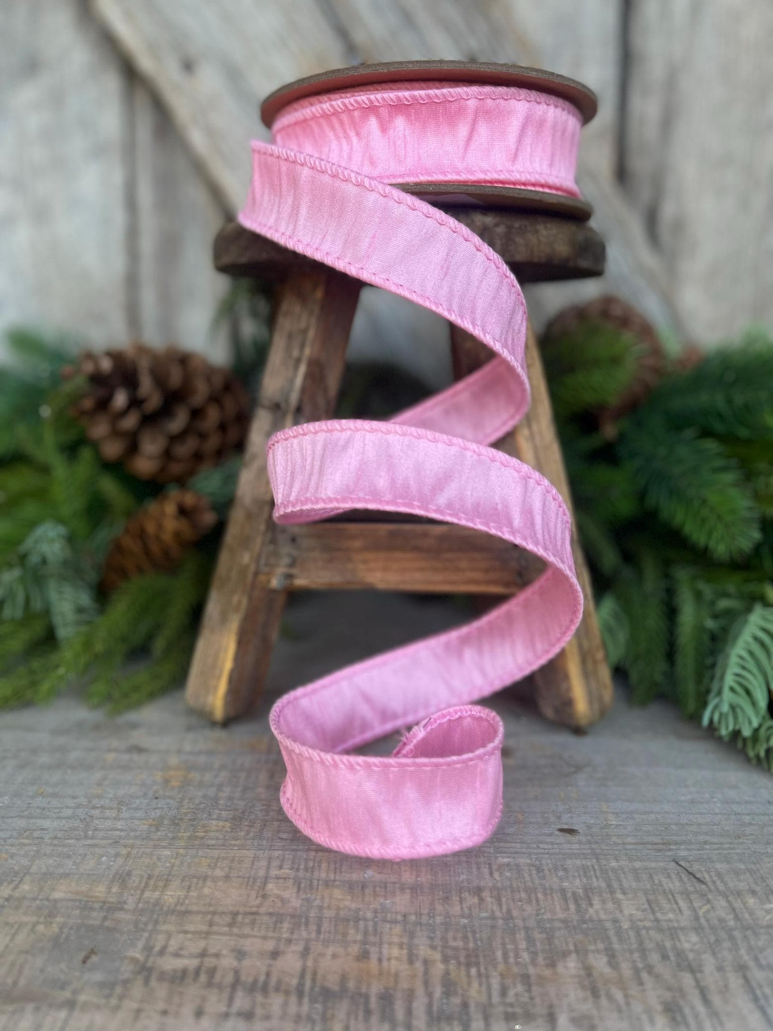 1" Pink Dupioni Ribbon, Wired Ribbon, Narrow Ribbon, Skinny Ribbon, Ribbon for Bows, Pink Ribbon, Dupioni Ribbon,Chistmas Ribbon