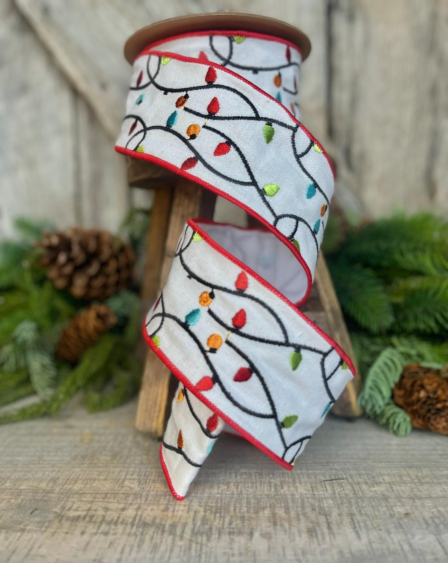 2.5" Christmas Ribbon, Christmas Lights Ribbon