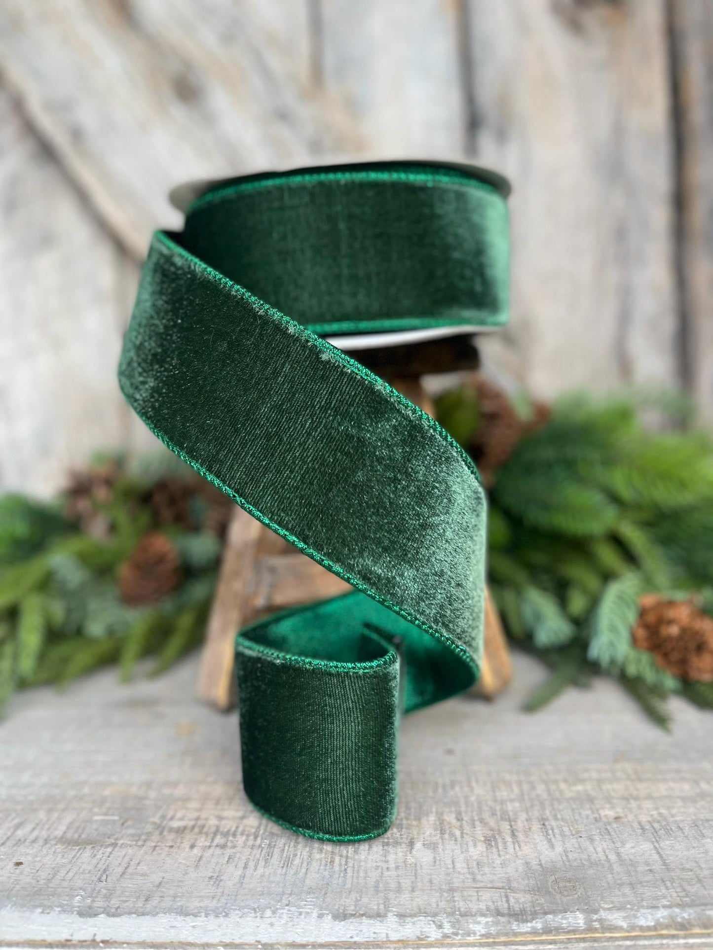 2.5" Dark Pine Velvet Ribbon, Farrisilk Ribbon, Green Velvet Ribbon, Dark Green Ribbon, Christmas Ribbon, velvet ribbon, RV002-38