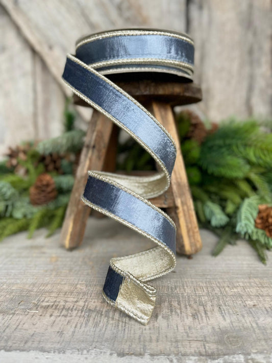 1" Steel Blue Satin Velvet Ribbon, Farrisilk Ribbon, Steel Blue Ribbon, Christmas Ribbon, Christmas Tree Ribbon, Blue RIbbon, RK661-17