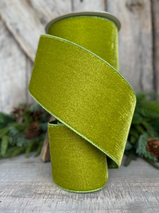 4" Lime Green Velvet Ribbon, Farrisilk Ribbon