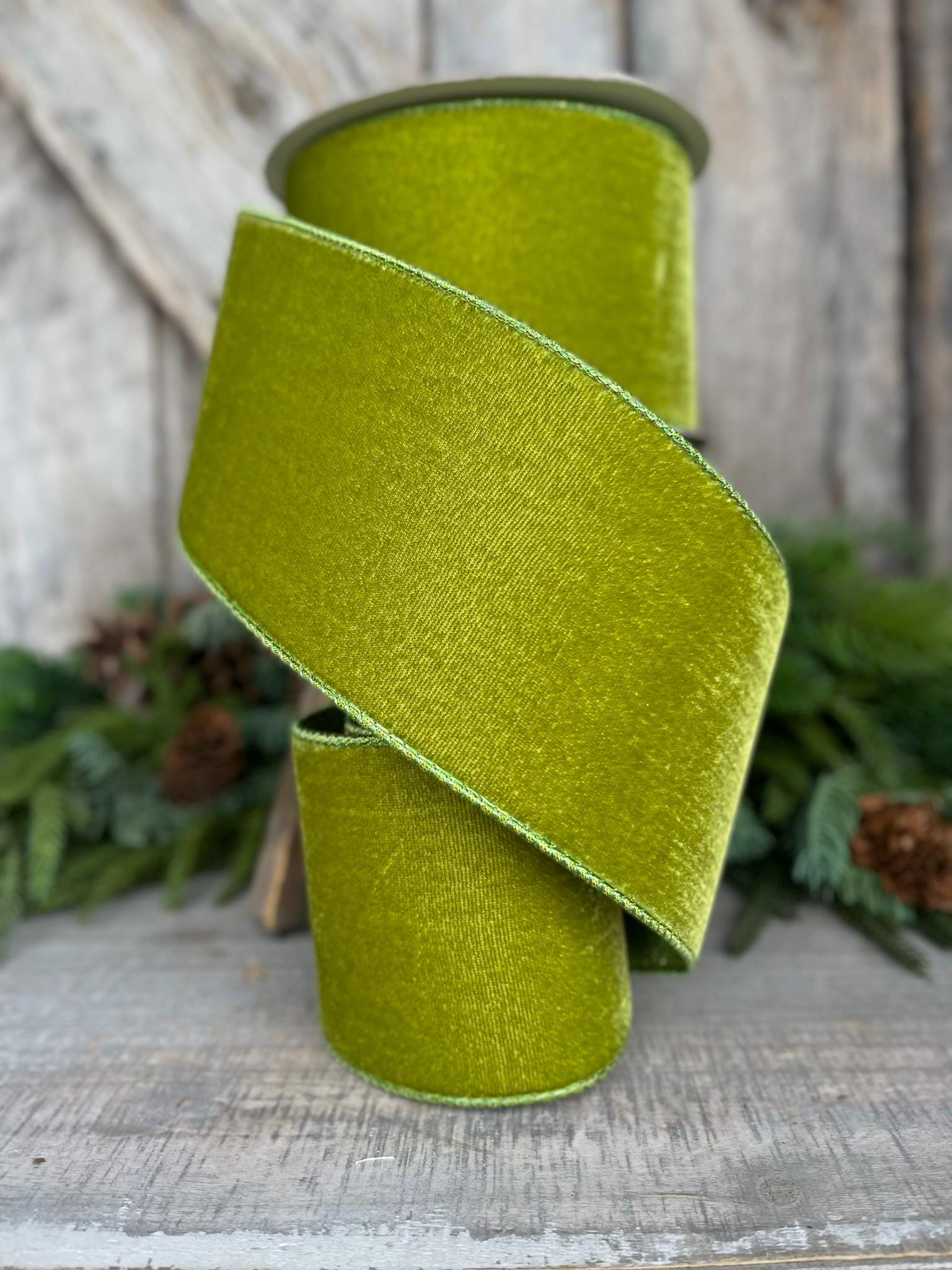 4" Lime Green Velvet Ribbon, Farrisilk Ribbon