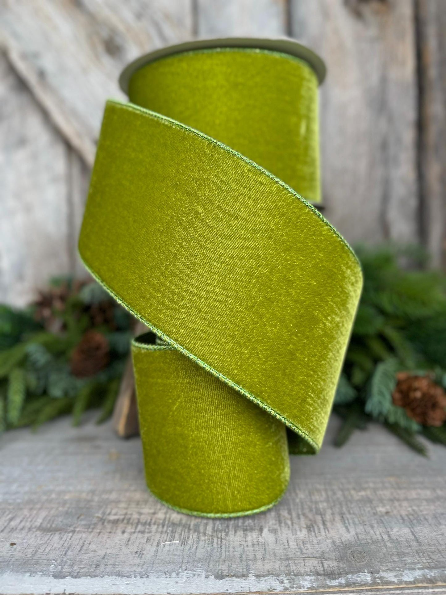 4" Lime Green Velvet Ribbon, Farrisilk Ribbon