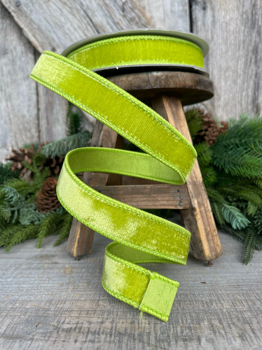 1" Apple Green Velvet Ribbon, Farrisilk Ribbon, Velvet RIbbon, Halloween Ribbon, Christmas RIbbon, Lime Green Velvet Ribbon, RG008-69