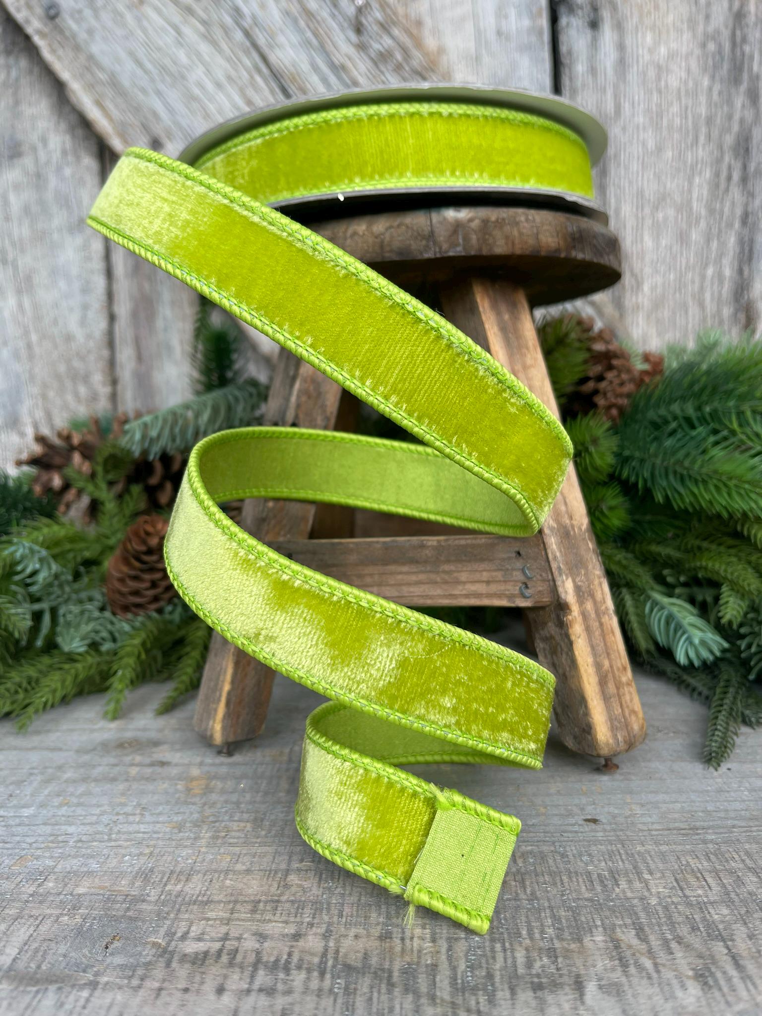 1" Apple Green Velvet Ribbon, Farrisilk Ribbon, Velvet RIbbon, Halloween Ribbon, Christmas RIbbon, Lime Green Velvet Ribbon, RG008-69