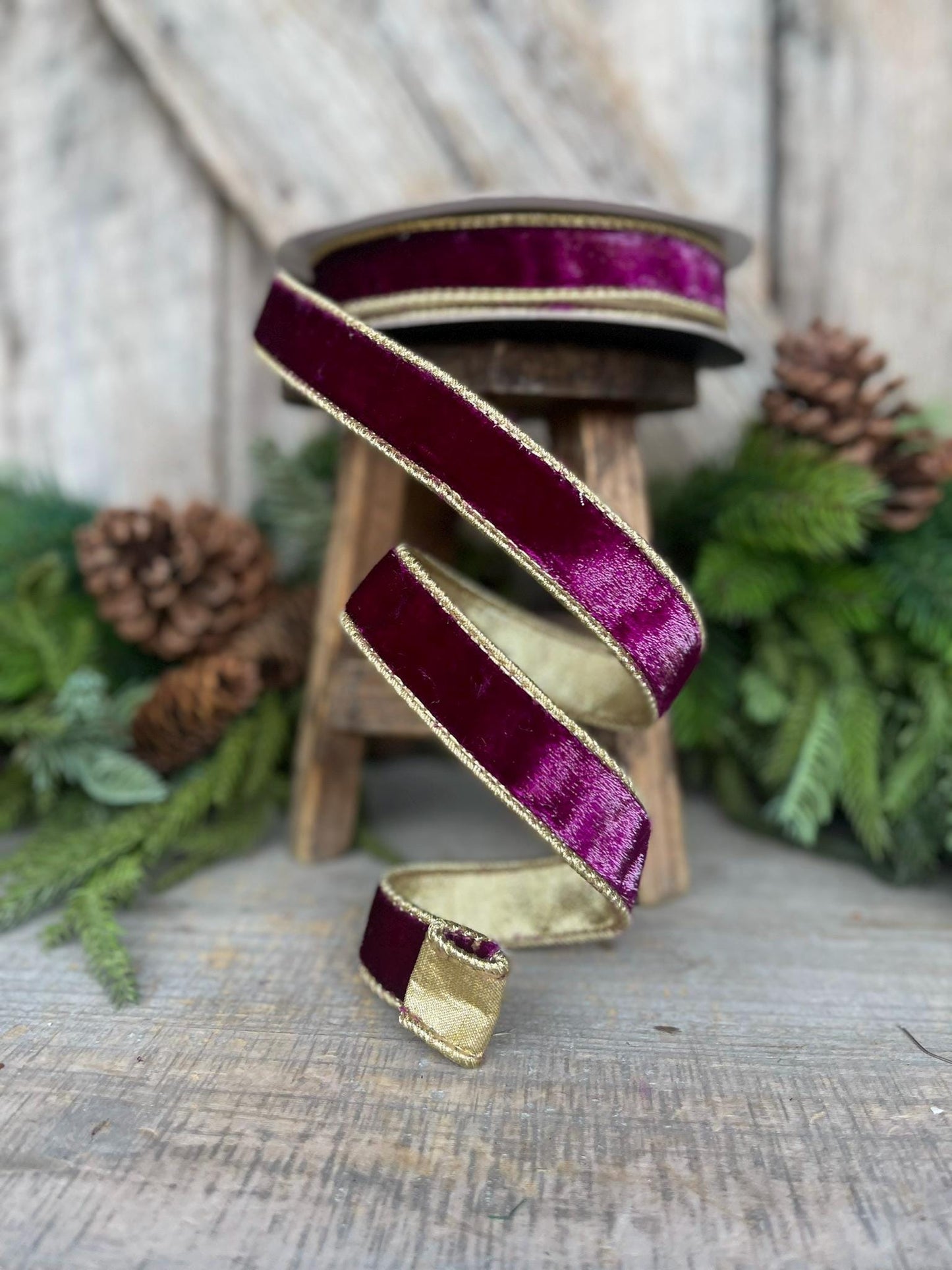 1" Purple Flashy Velvet, Farrisilk Ribbon, Wired Ribbon, Purple Velvet Ribbon, Purple and Gold Velvet, Christmas Ribbon, RK466-27