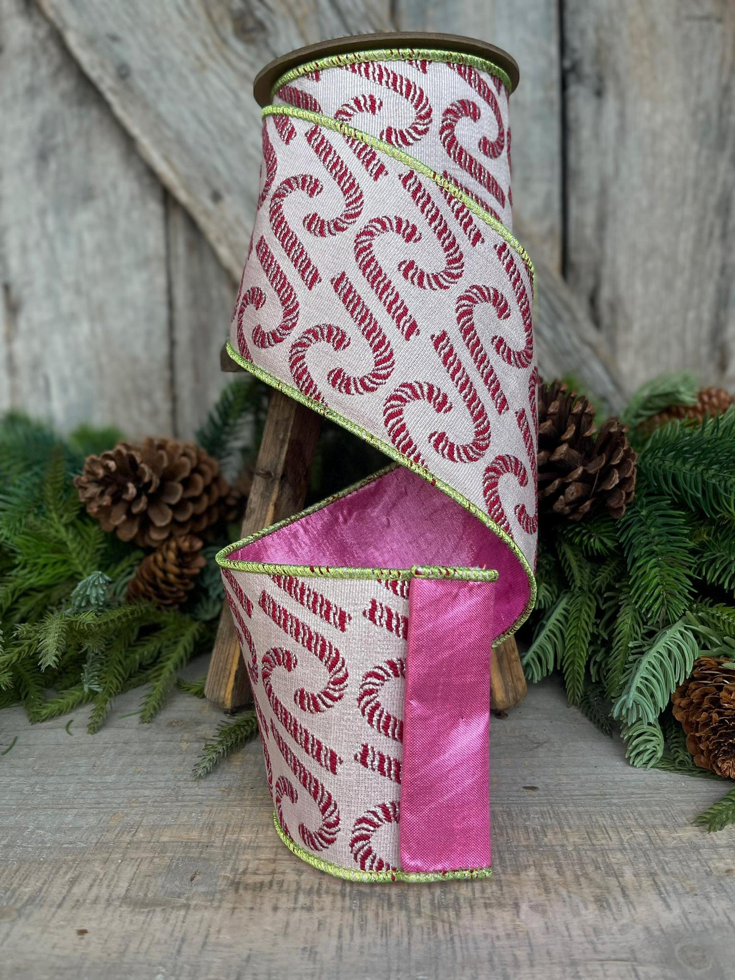 4" Pink Candy Cane RIbbon, Christmas RIbbon