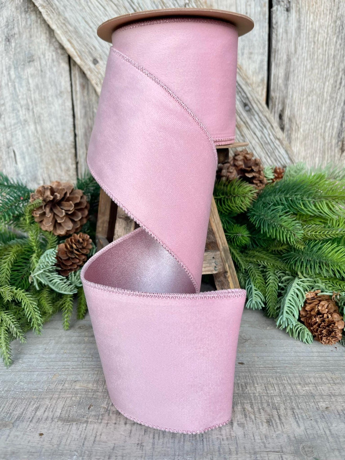 4" Pink Velvet Ribbon, Christmas Tree Pink Velvet ribbon, Velvet ribbon, Christmas Ribbon, Ribbon, pink ribbon, Velvet ribbon, Pinkmas