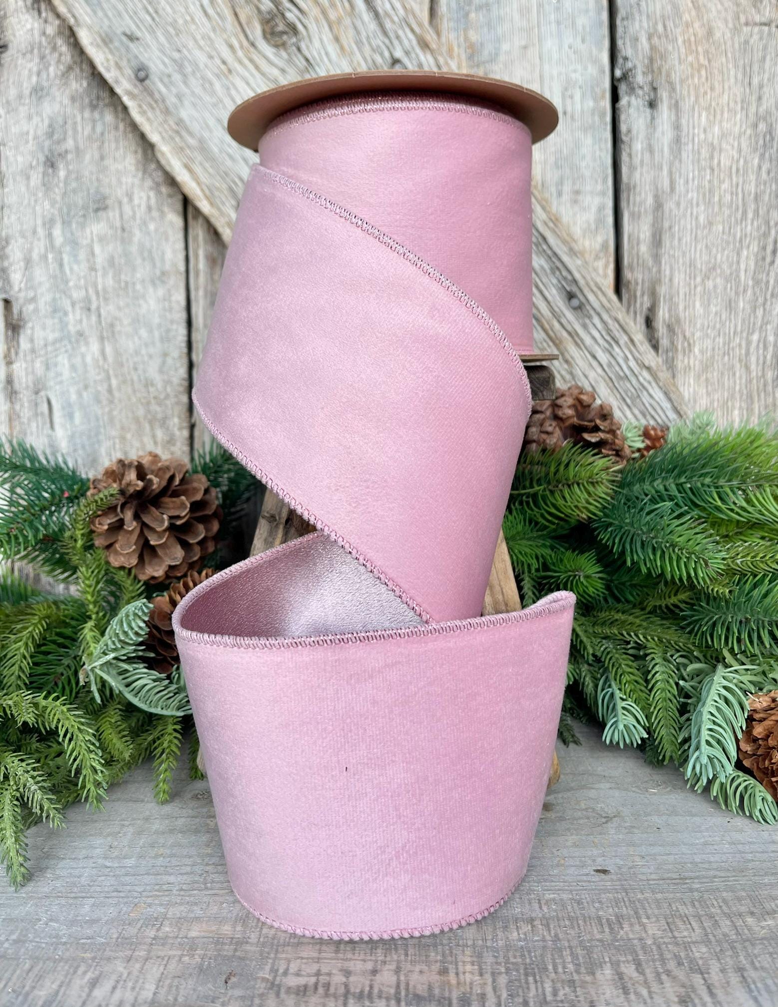 4" Pink Velvet Ribbon, Christmas Tree Pink Velvet ribbon, Velvet ribbon, Christmas Ribbon, Ribbon, pink ribbon, Velvet ribbon, Pinkmas