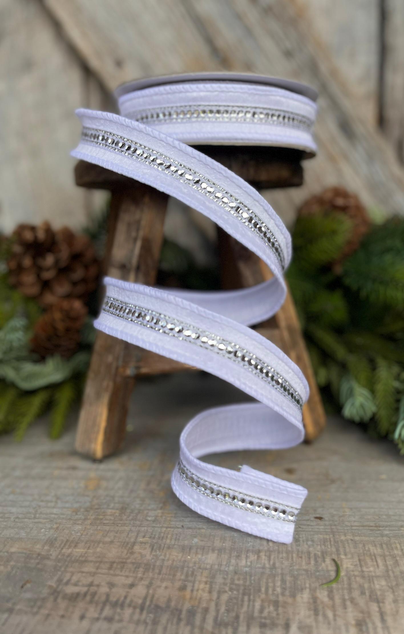 1" White Silver Twinkle Trim Ribbon, Farrisilk ribbon