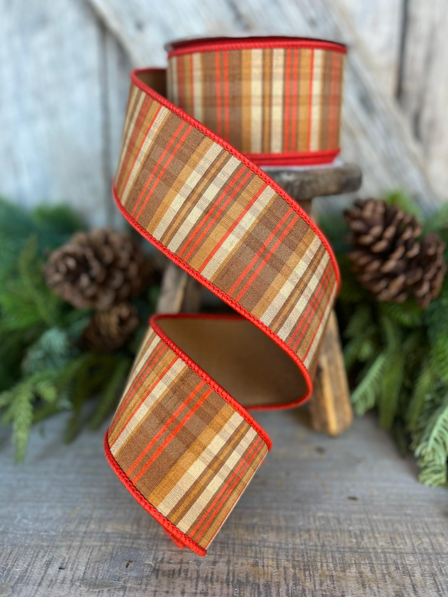 2.5" Candy Corn Plaid Ribbon, Orange Prescott Plaid Ribbon