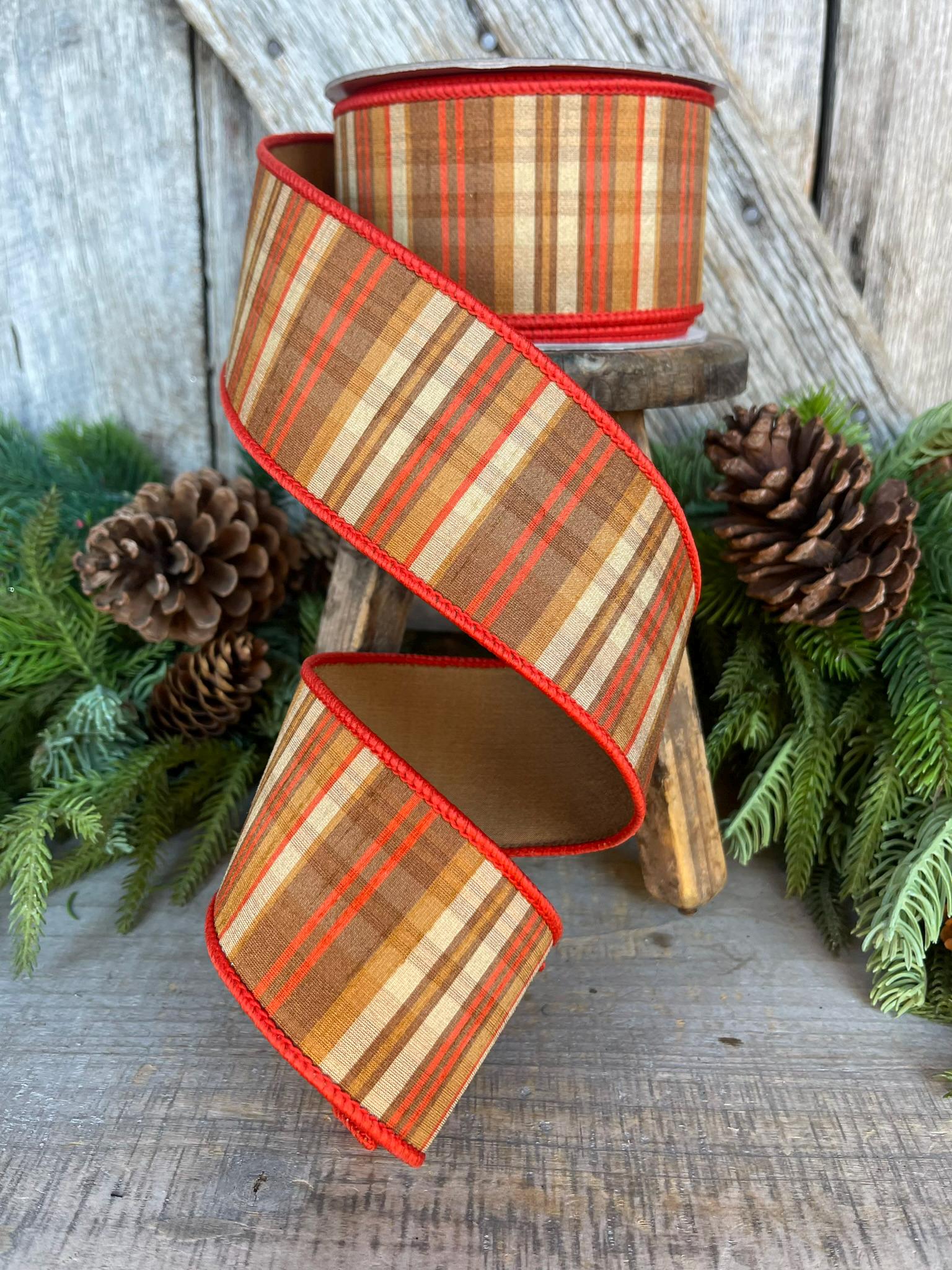 2.5" Candy Corn Plaid Ribbon, Orange Prescott Plaid Ribbon