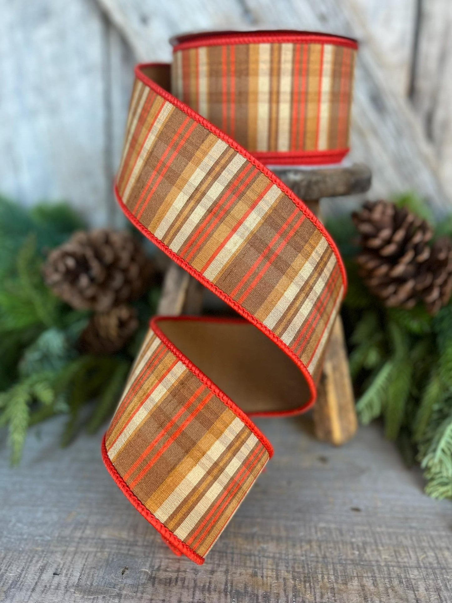 2.5" Candy Corn Plaid Ribbon, Orange Prescott Plaid Ribbon