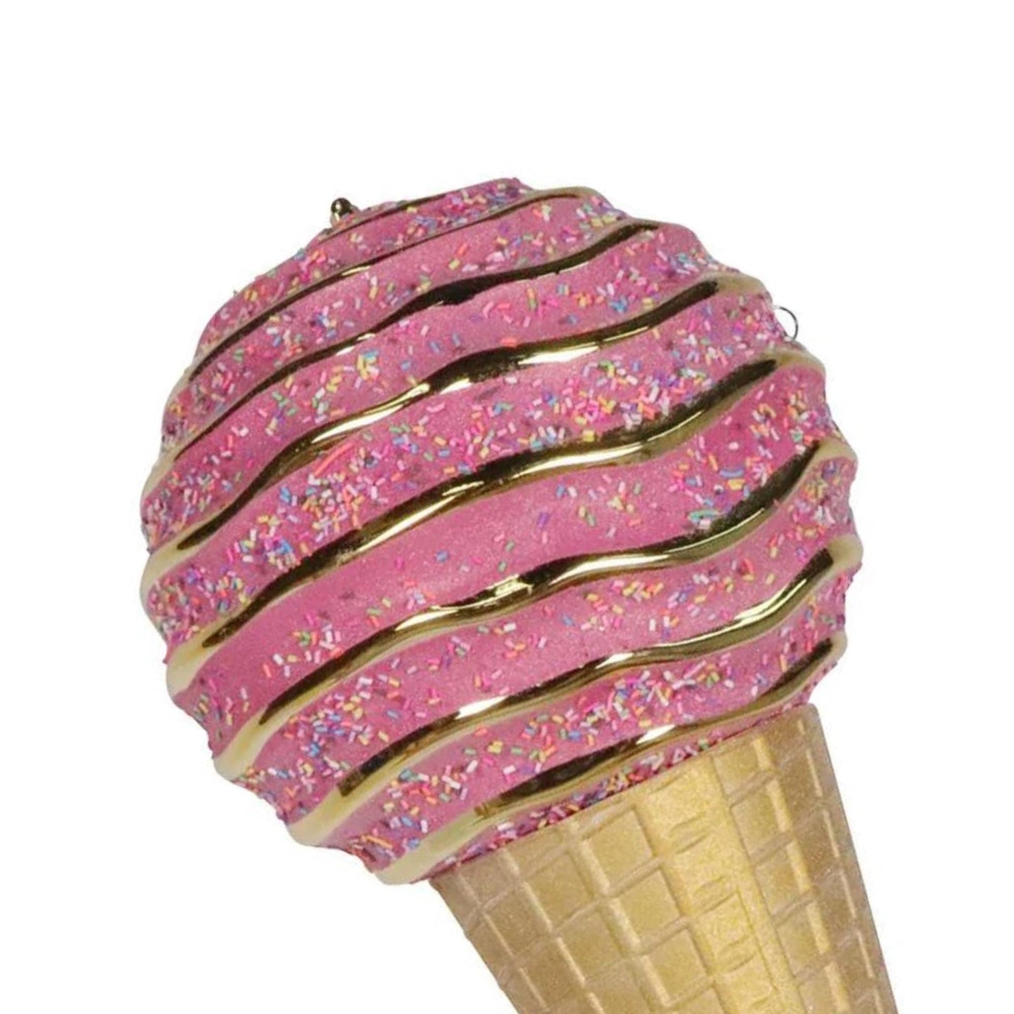 15" Pink Ice Cream Cone Ornament, Farrisilk Candy Couture, Candy Theme, Christmas Ornament, Pink Ice Cream Cone, CX069-08