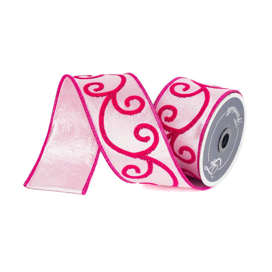 2.5" Pink Curly Swirly Ribbon, Farrisilk Ribbon, Pink Ribbon, Pink Christmas RIbbon, Pink Swirl Ribbon, Hot Pink RIbbon, RK678-22