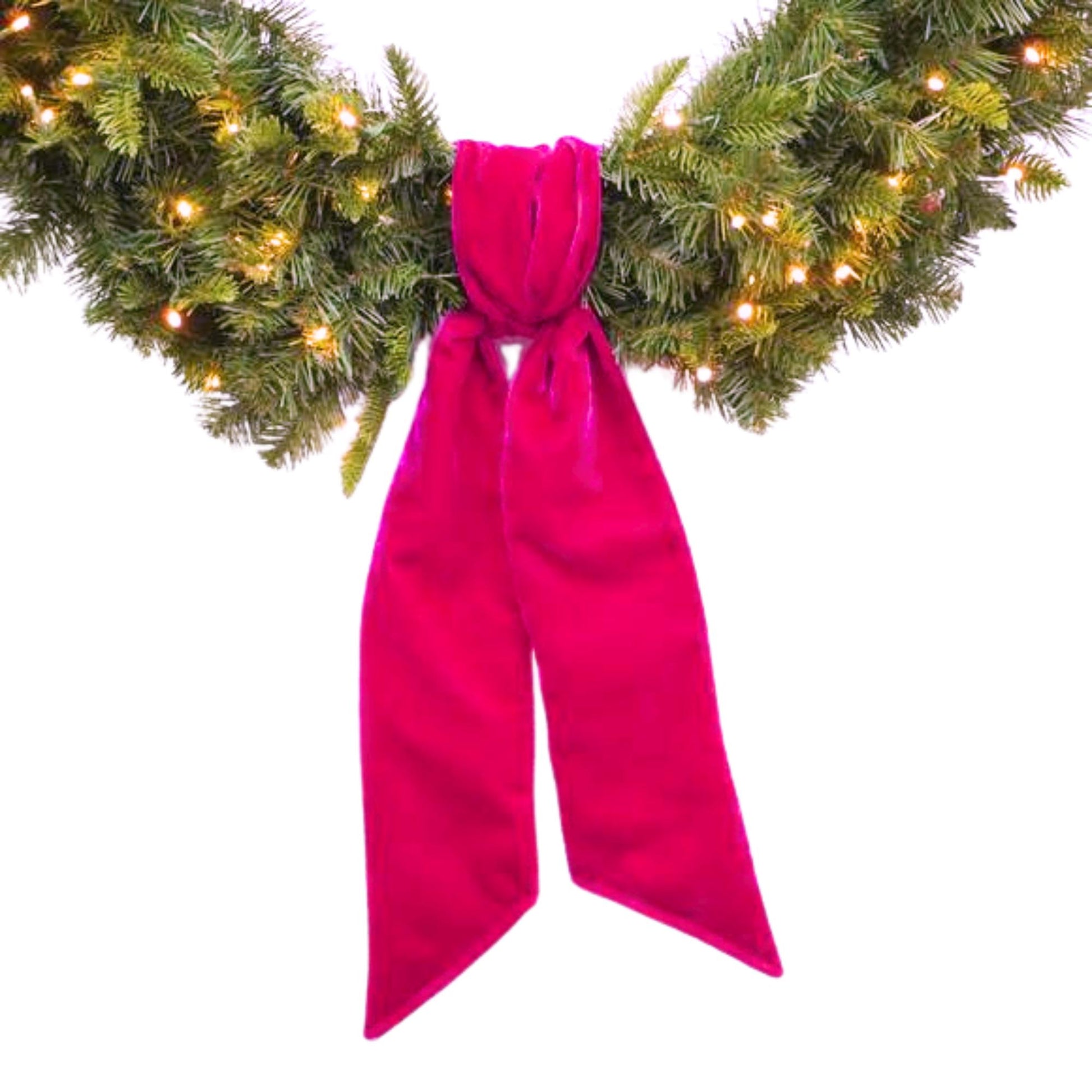 Wreath Sash, Hot Pink Velvet Wreath Sash, Christmas Wreath Sash, Sash for Wreath, Hot Pink Velvet Bow, RK720-08