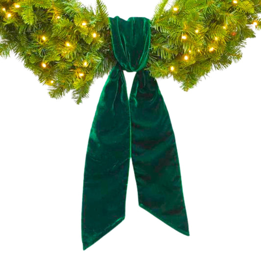 Wreath Sash, Emerald Green Velvet Wreath Sash, Christmas Wreath Sash, Sash for Wreath, Greem Velvet Bow, RK720-55