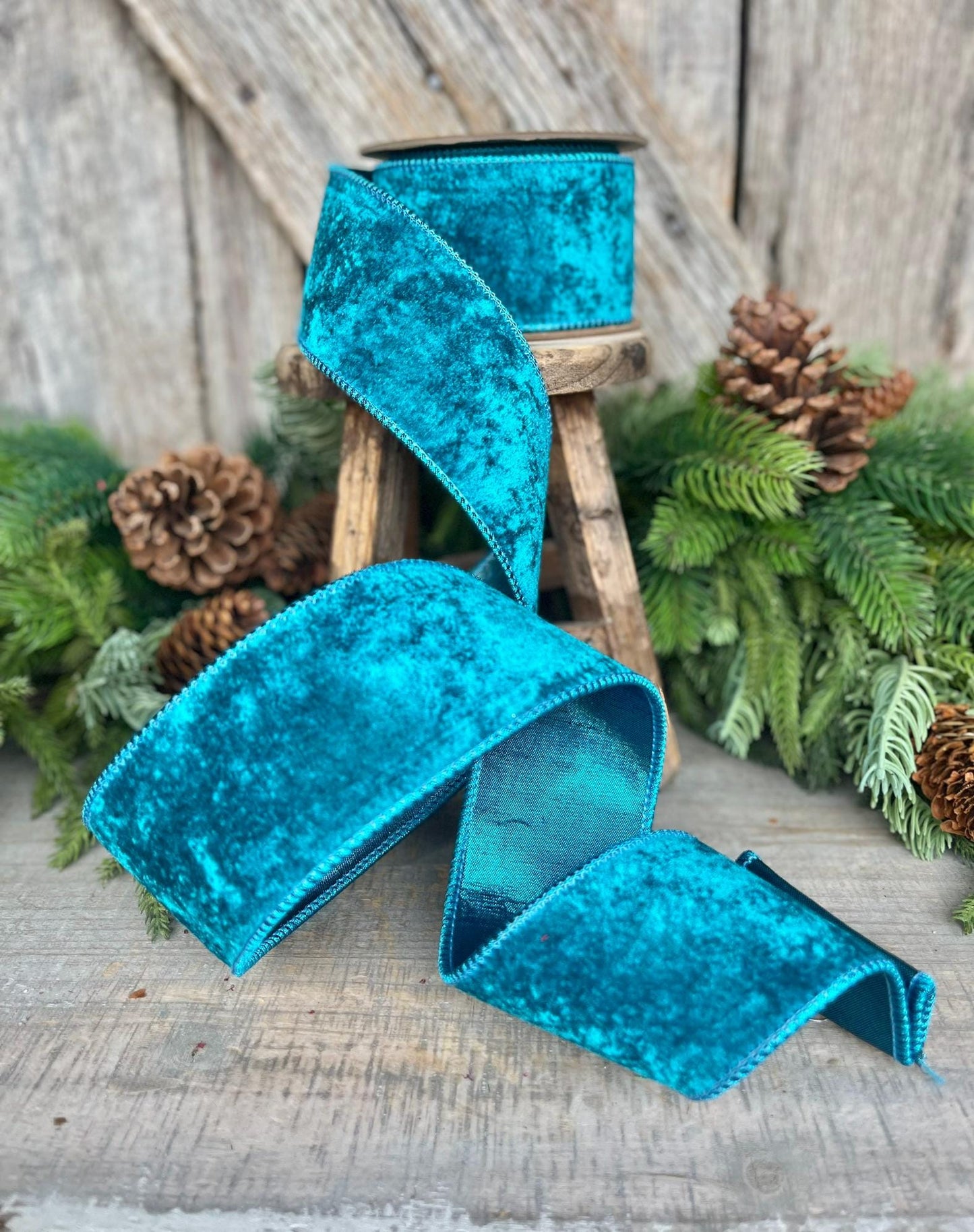 2.5" Teal Velvet RIbbon, Turquoise Velvet Ribbon, Velvet RIbbon, Wired RIbbon, Designer RIbbon, Velvet Ribbon, Christmas Velvet, Jewel Tone