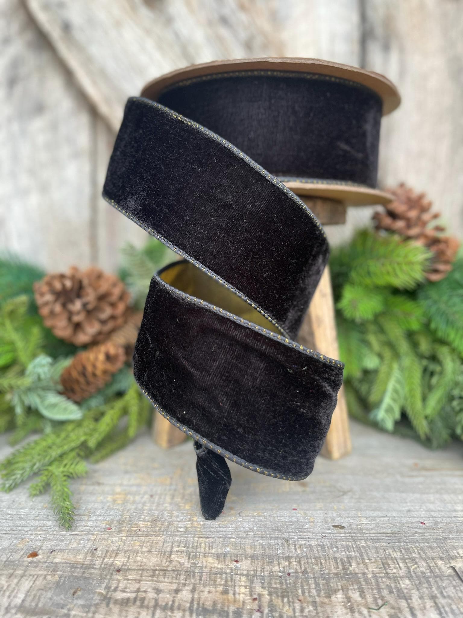 2.5" Black Flashy Velvet, Black Ribbon