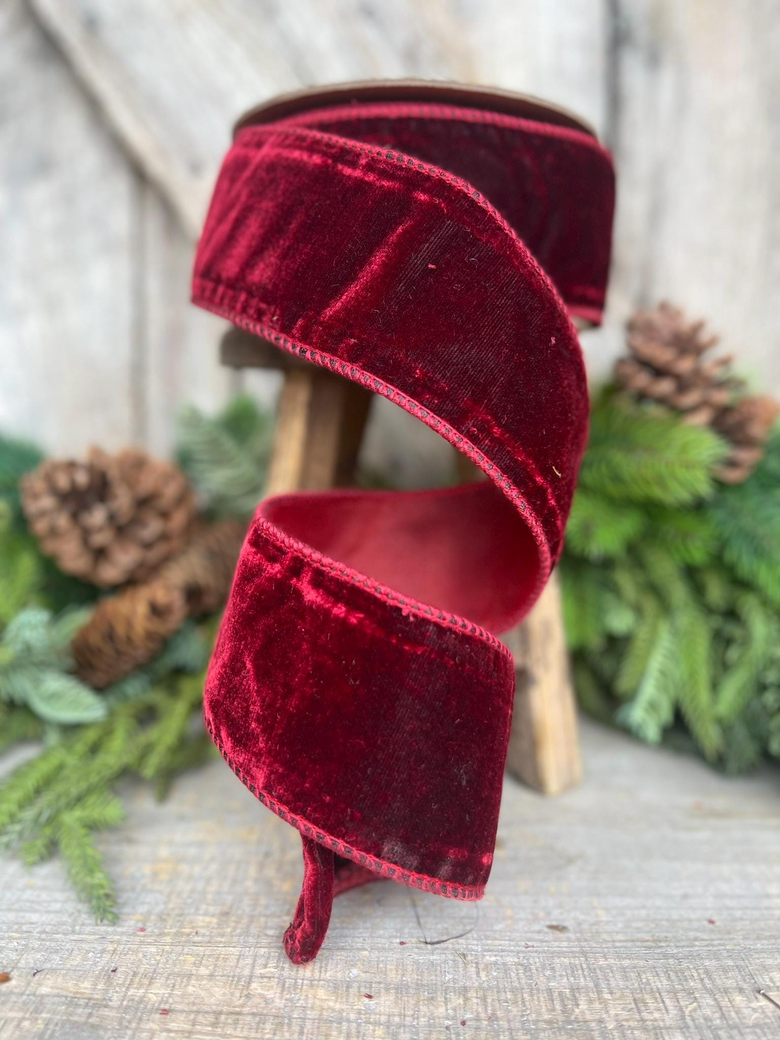 2.5” Burgundy Velvet Ribbon, Maroon Velvet ribbon, Velvet ribbon, Christmas Ribbon, Wired Ribbon, velvet, Velvet ribbon, Christmas tree