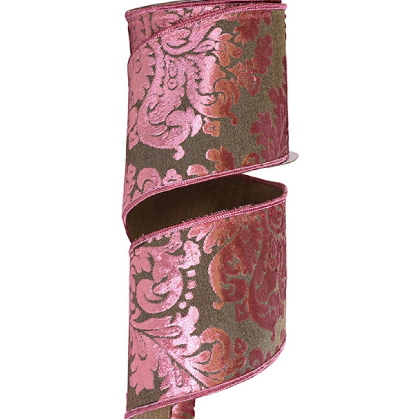 4" Rose Pink Velvet Filigree Christmas Ribbon, Mauve Velvet Ribbon, Blush Pink Ribbon, WIred Ribbon, Christmas Tree Ribbon, Pink Ribbon