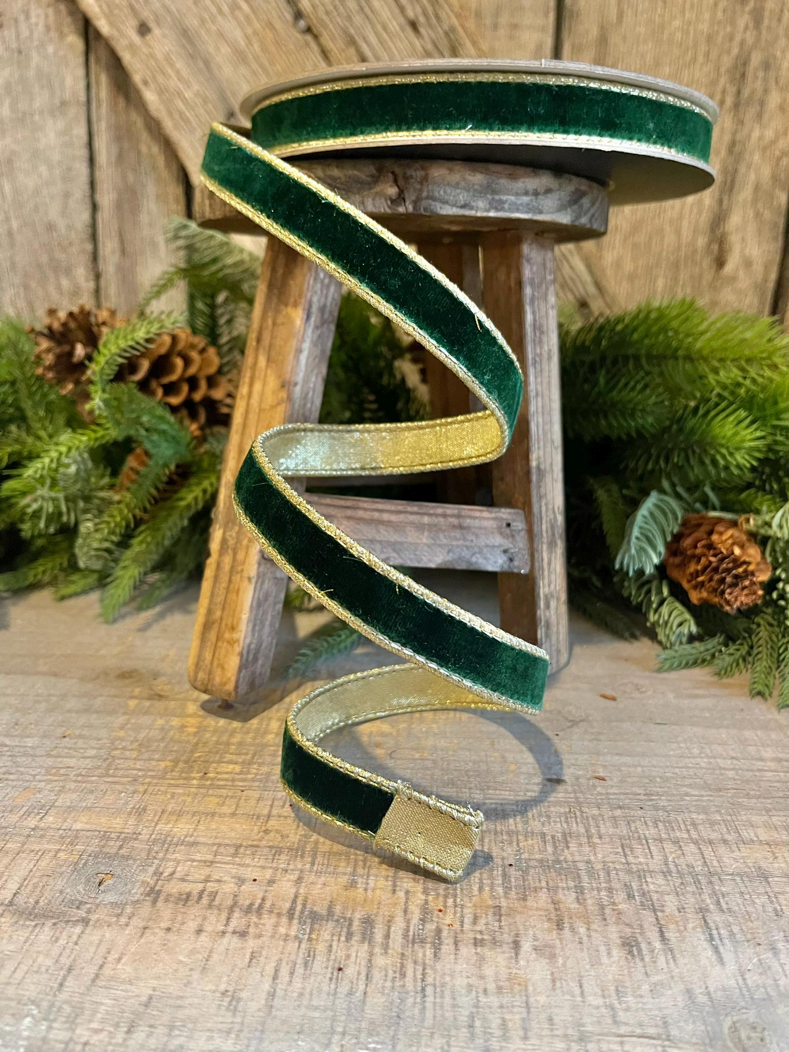 3/4" Emerald Green Flashy Velvet, Farrisilk Ribbon