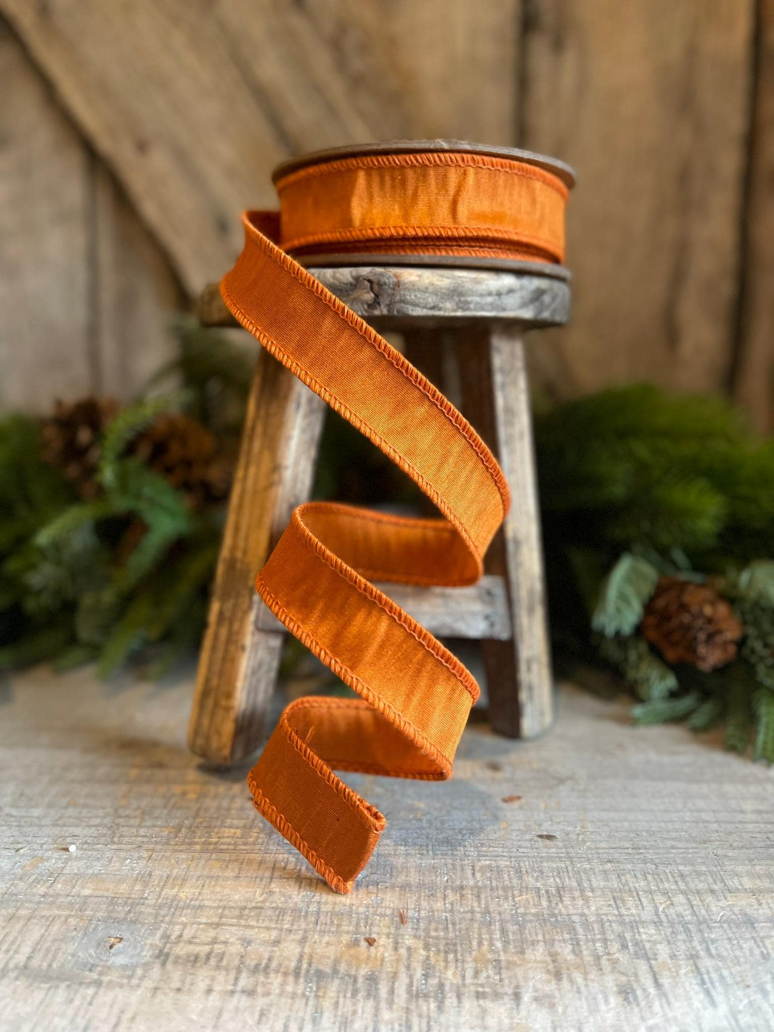 1" Orange Dupion Ribbon, Orange Rust Ribbon, Fall Ribbon, Christmas Ribbon, Narrow Ribbon, Wired RIbbon, Pumpkin colored