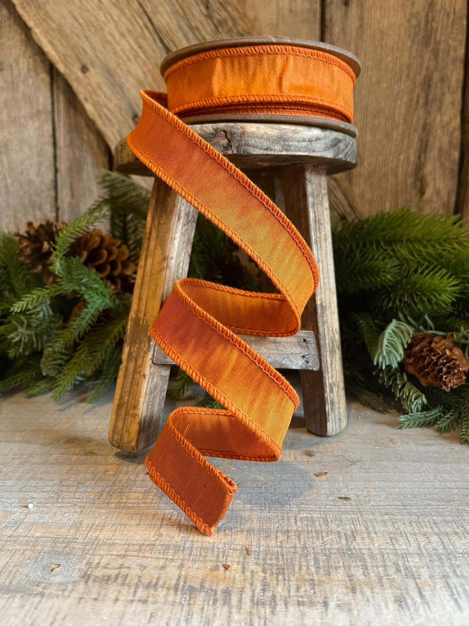 1" Orange Dupion Ribbon, Orange Rust Ribbon