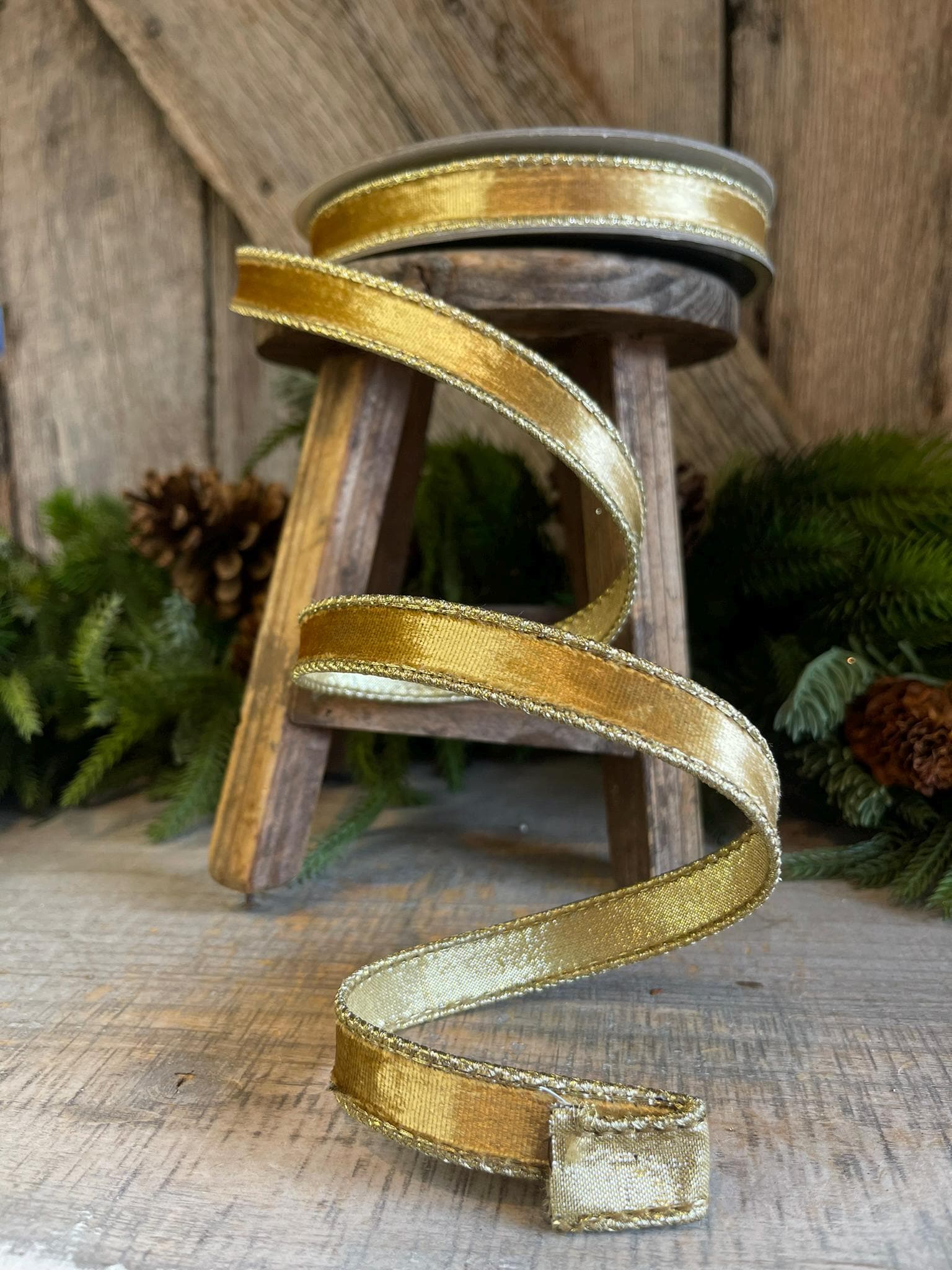 3/4" Gold velvet Ribbon, Farrisilk ribbon, Gold ribbon, Wired Ribbon, Wreath Supply, Christmas tree Ribbon, Everyday Ribbon,Fall Ribbon