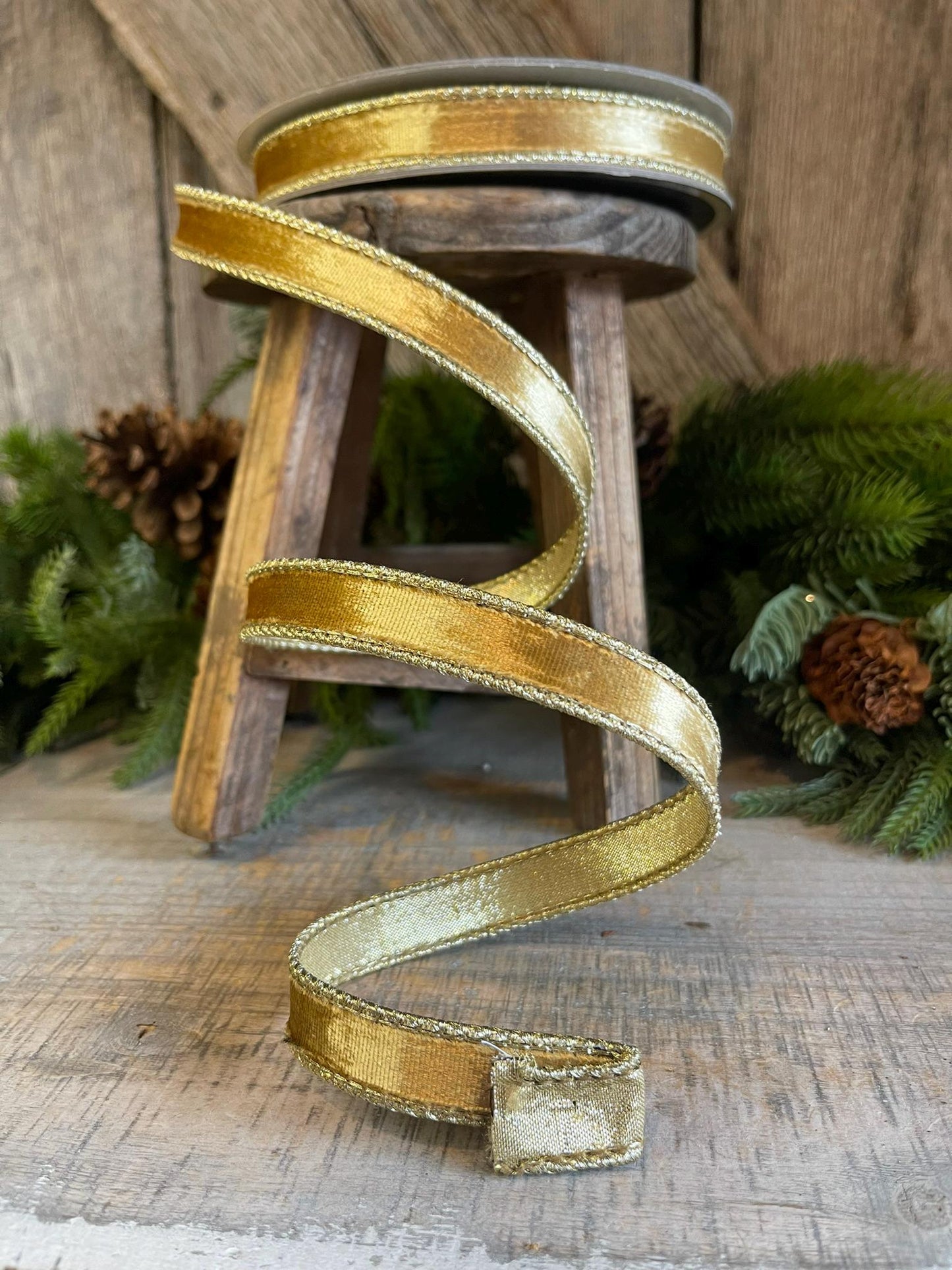 3/4" Gold velvet Ribbon, Farrisilk ribbon, Gold ribbon, Wired Ribbon, Wreath Supply, Christmas tree Ribbon, Everyday Ribbon,Fall Ribbon