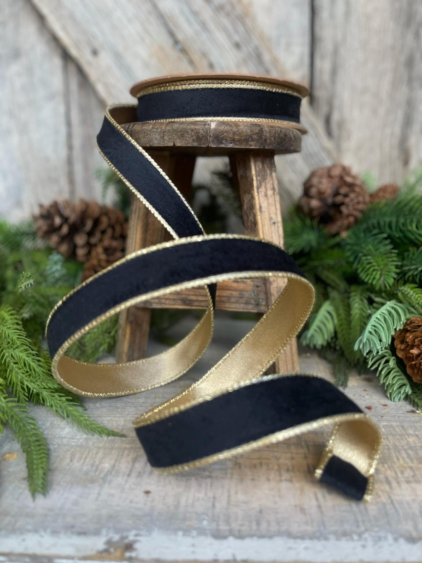 1" Black Velvet Ribbon, Wired RIbbon