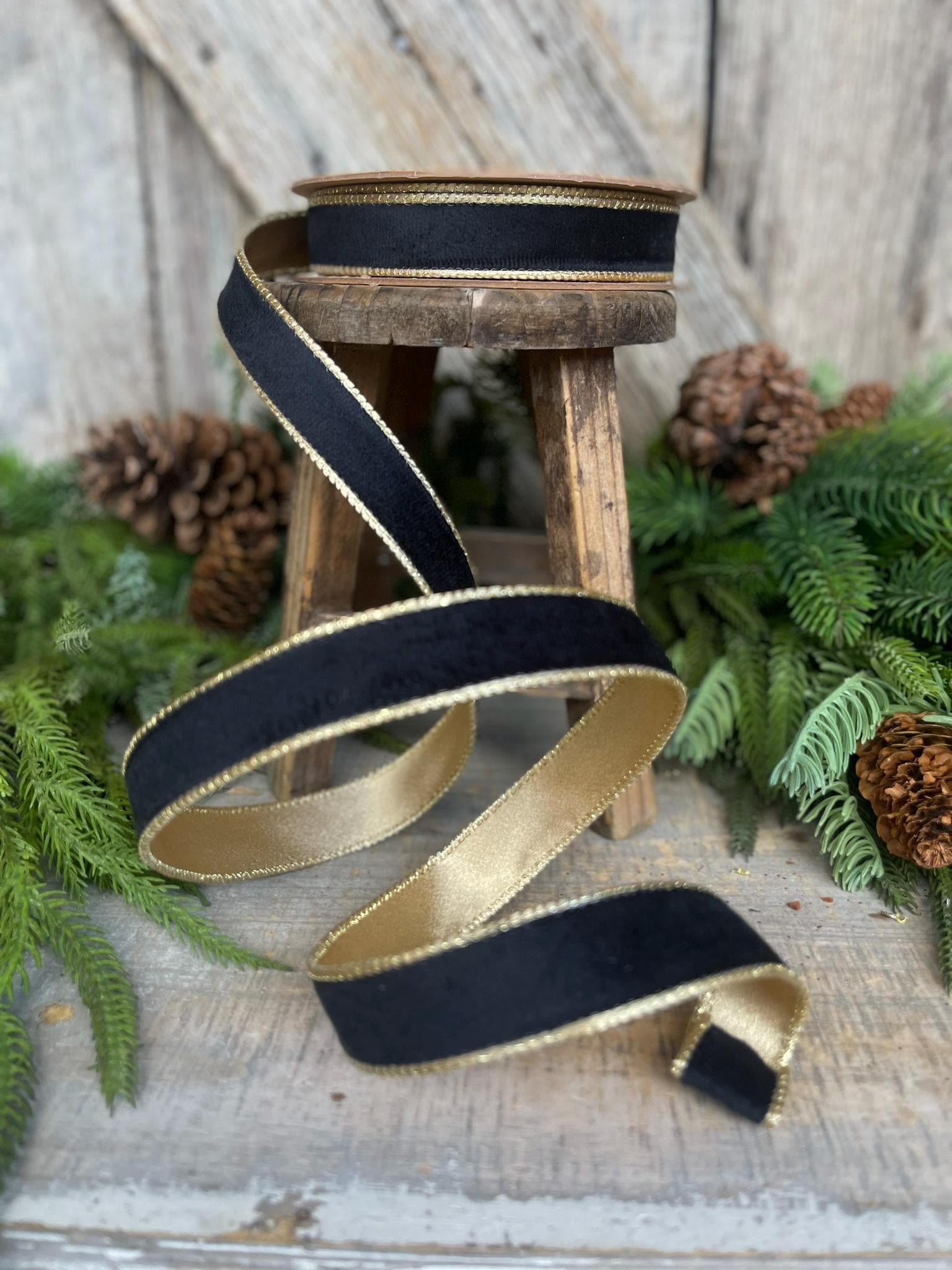 1" Black Velvet Ribbon, Wired RIbbon