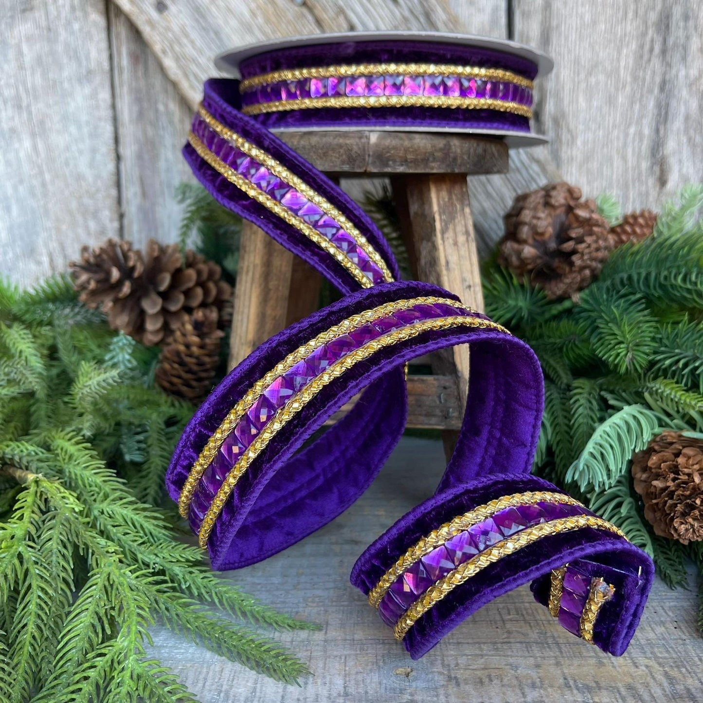 1.5" Purple Gemstones Ribbon, Farrisilk Ribbon