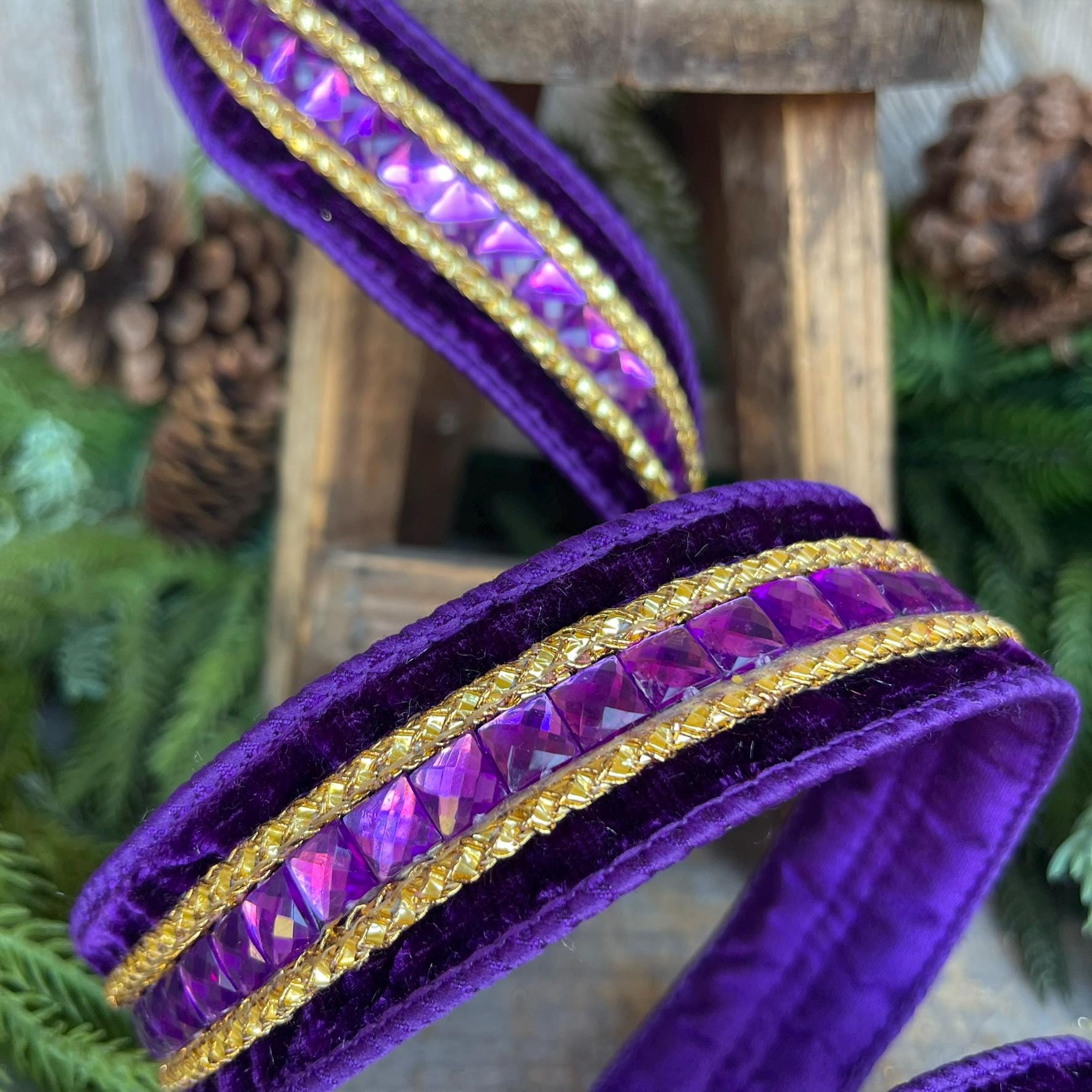 1.5" Purple Gemstones Ribbon, Farrisilk Ribbon