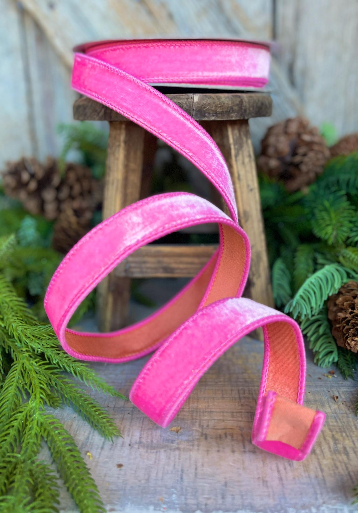 1" Pink Orange Sherbert Velvet, Farrisilk Ribbon