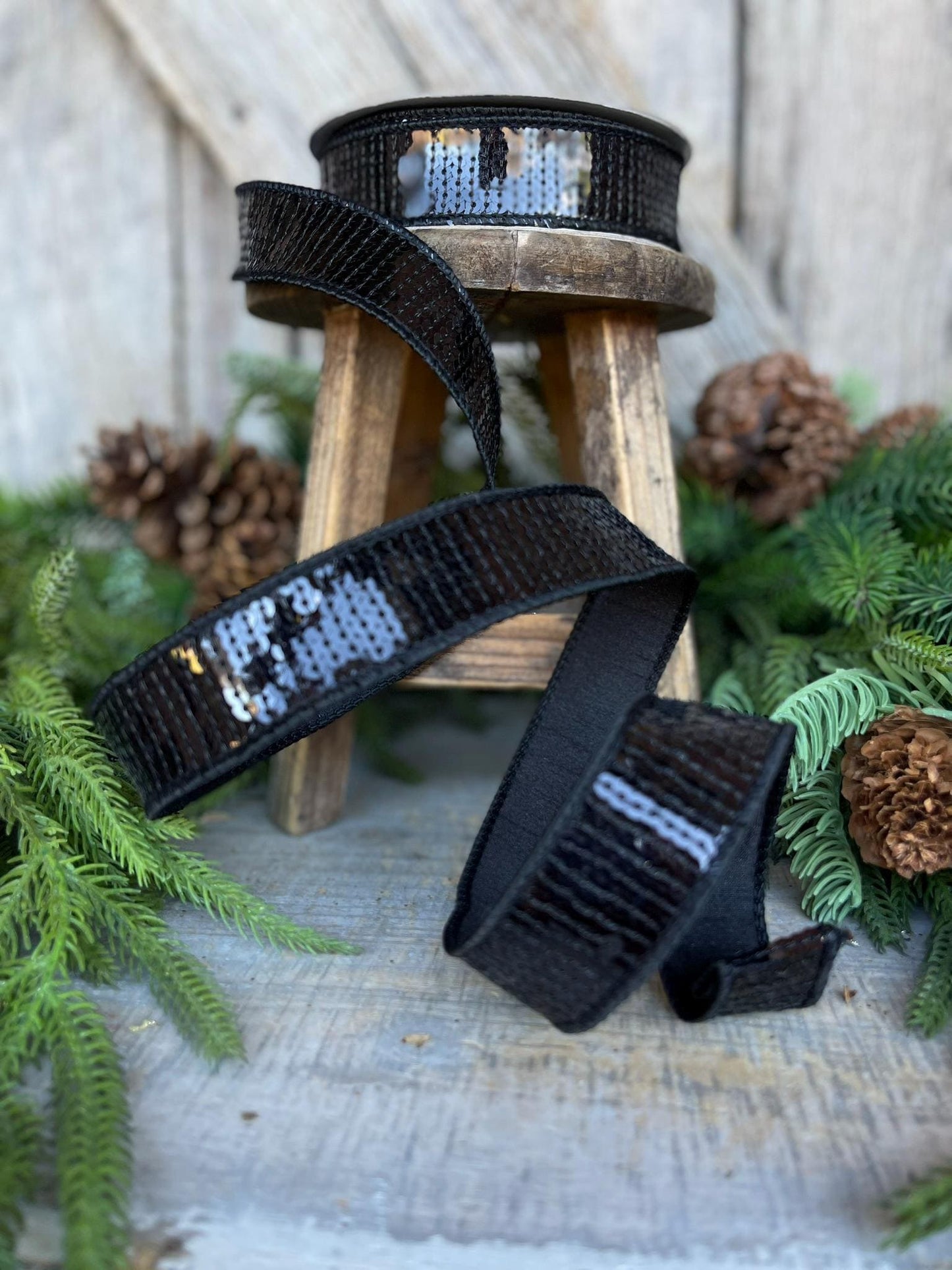 1" Black Sequin Ribbon, Farrisilk Ribbon