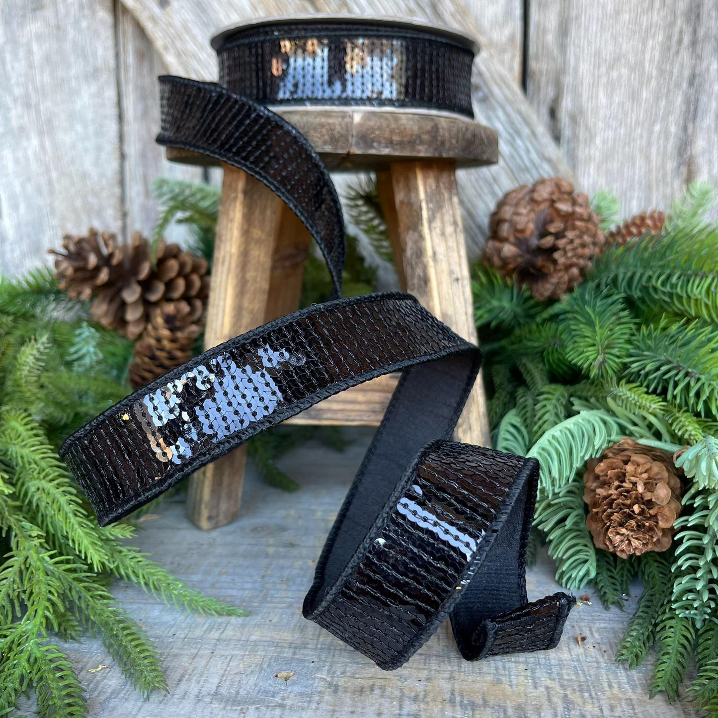 1" Black Sequin Ribbon, Farrisilk Ribbon