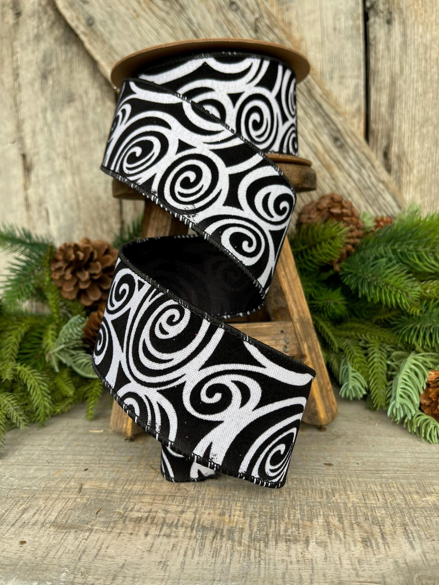 2.5" Black Swirl Ribbon, Halloween Ribbon