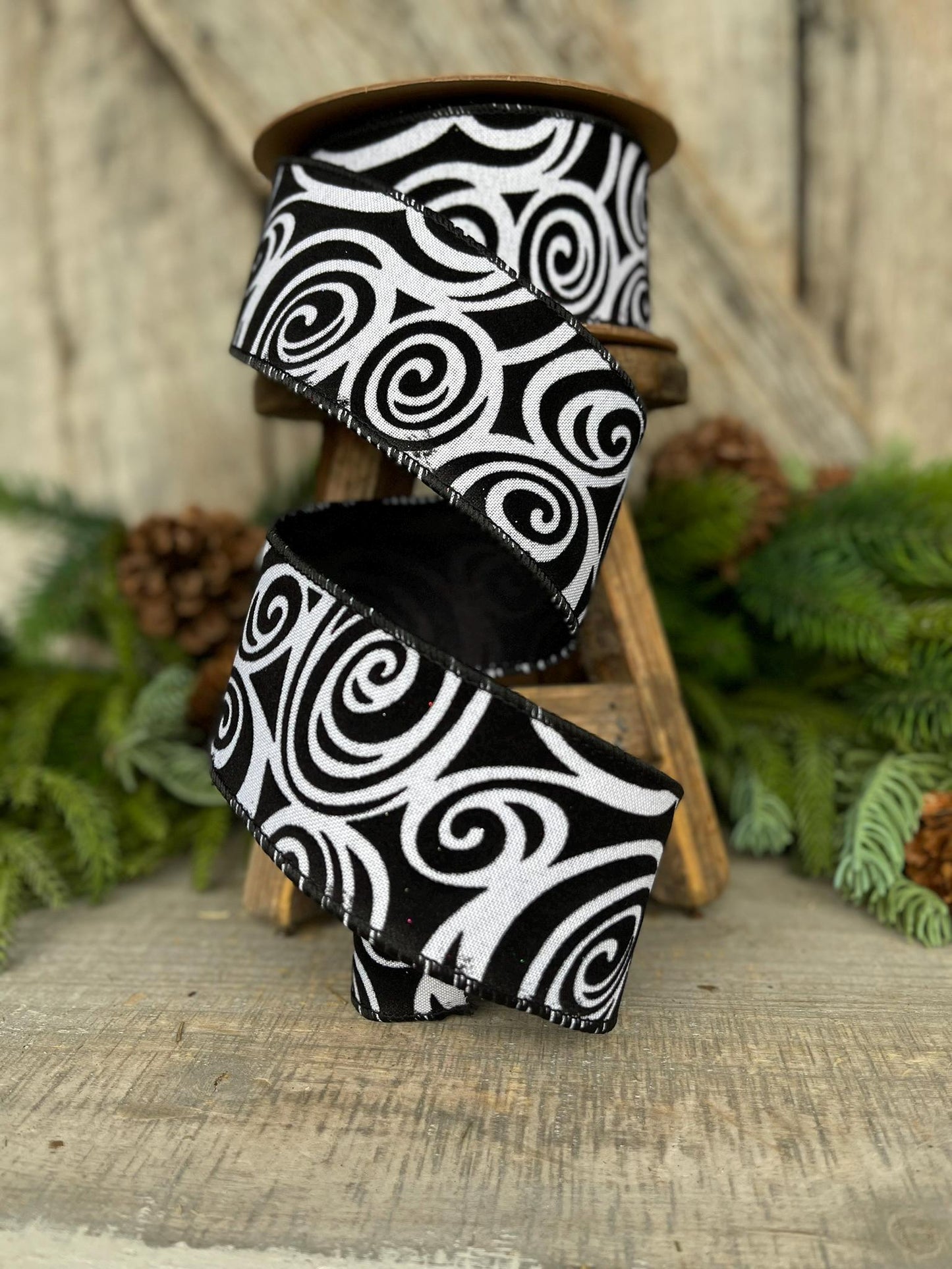 2.5" Black Swirl Ribbon, Halloween Ribbon