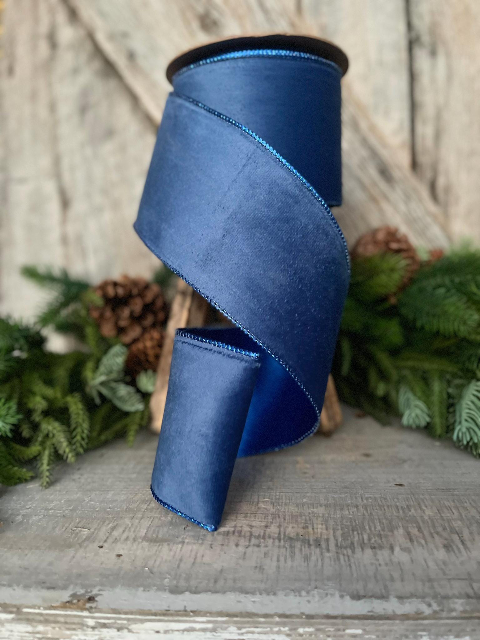 4" Blue Velvet Ribbon, Wired Ribbon, Christmas Ribbon, Blue Christmas Velvet, Christmas Tree Ribbon, Blue Ribbon