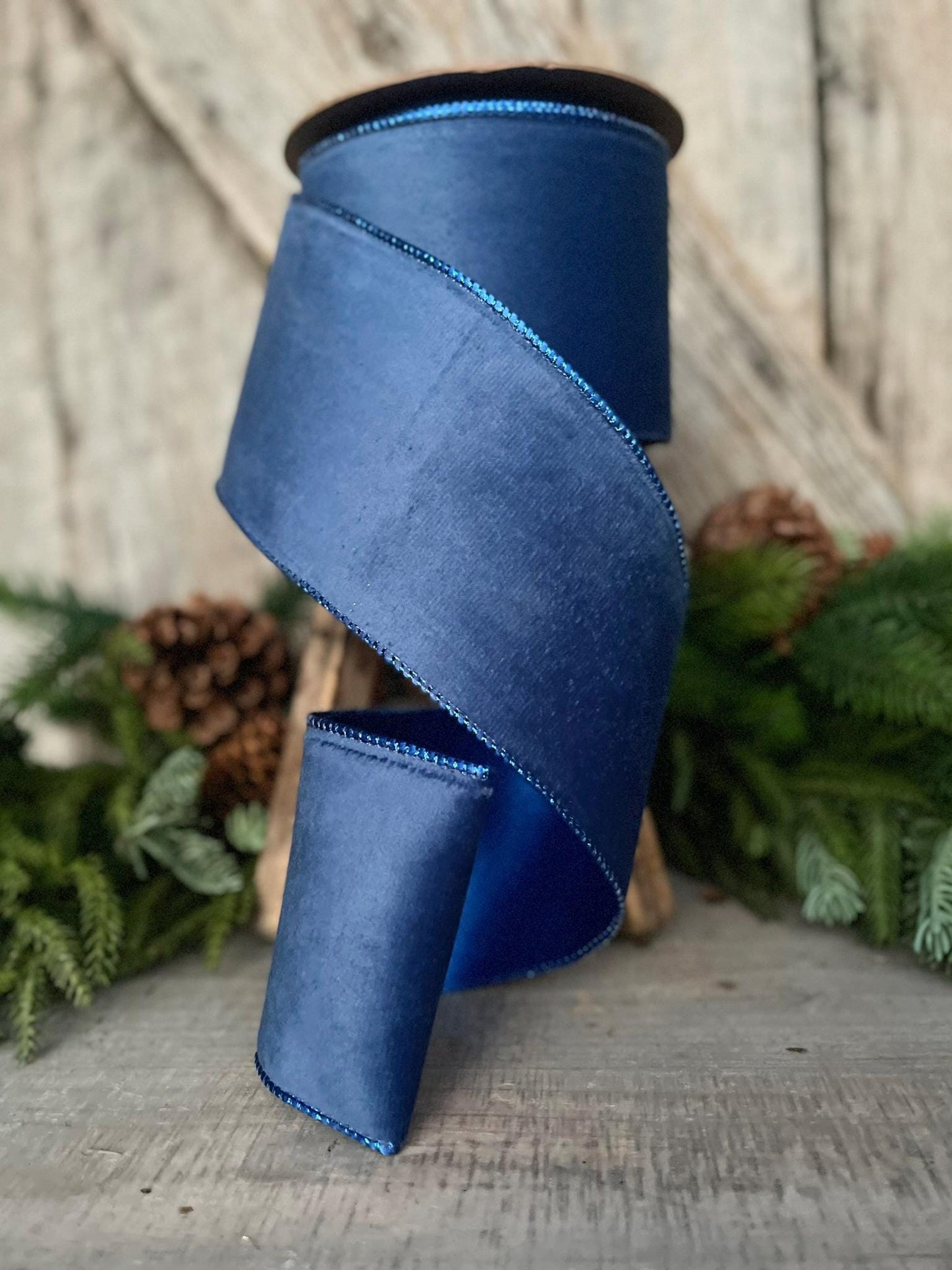 4" Blue Velvet Ribbon, Wired Ribbon, Christmas Ribbon, Blue Christmas Velvet, Christmas Tree Ribbon, Blue Ribbon