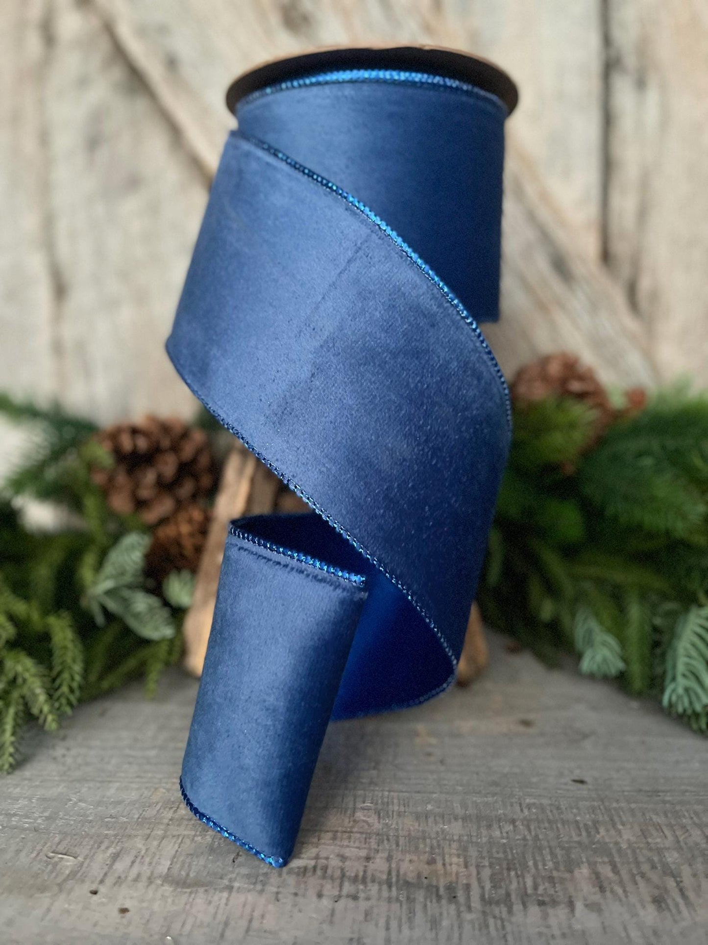 4" Blue Velvet Ribbon, Wired Ribbon, Christmas Ribbon, Blue Christmas Velvet, Christmas Tree Ribbon, Blue Ribbon