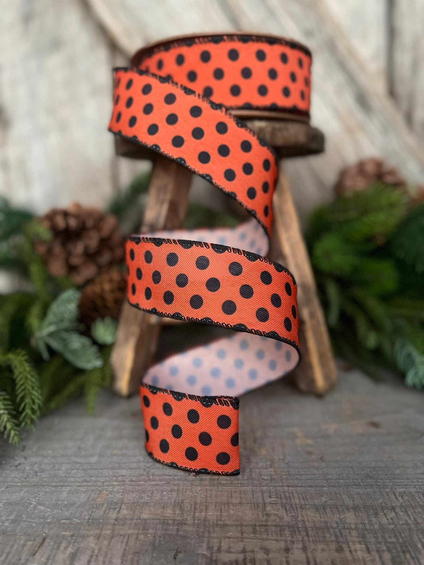 1.5" Orange Black Polka Dot Ribbon, Halloween RIbbon, Wired Ribbon, Orange RIbbon, Orange BLack Dot Ribbon, Halloween Decor