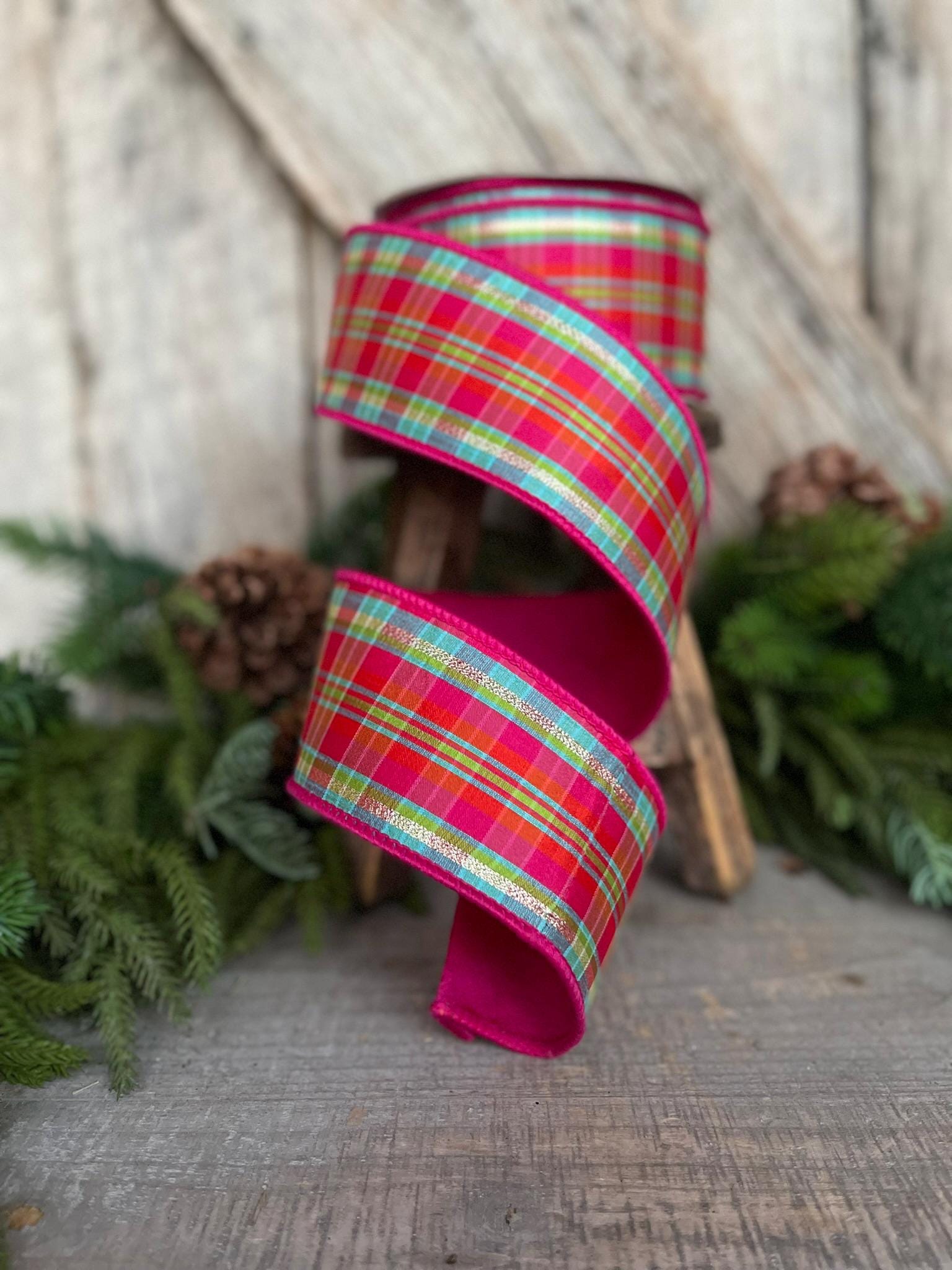 2.5" Hot Pink Plaid, Farrisilk Ribbon