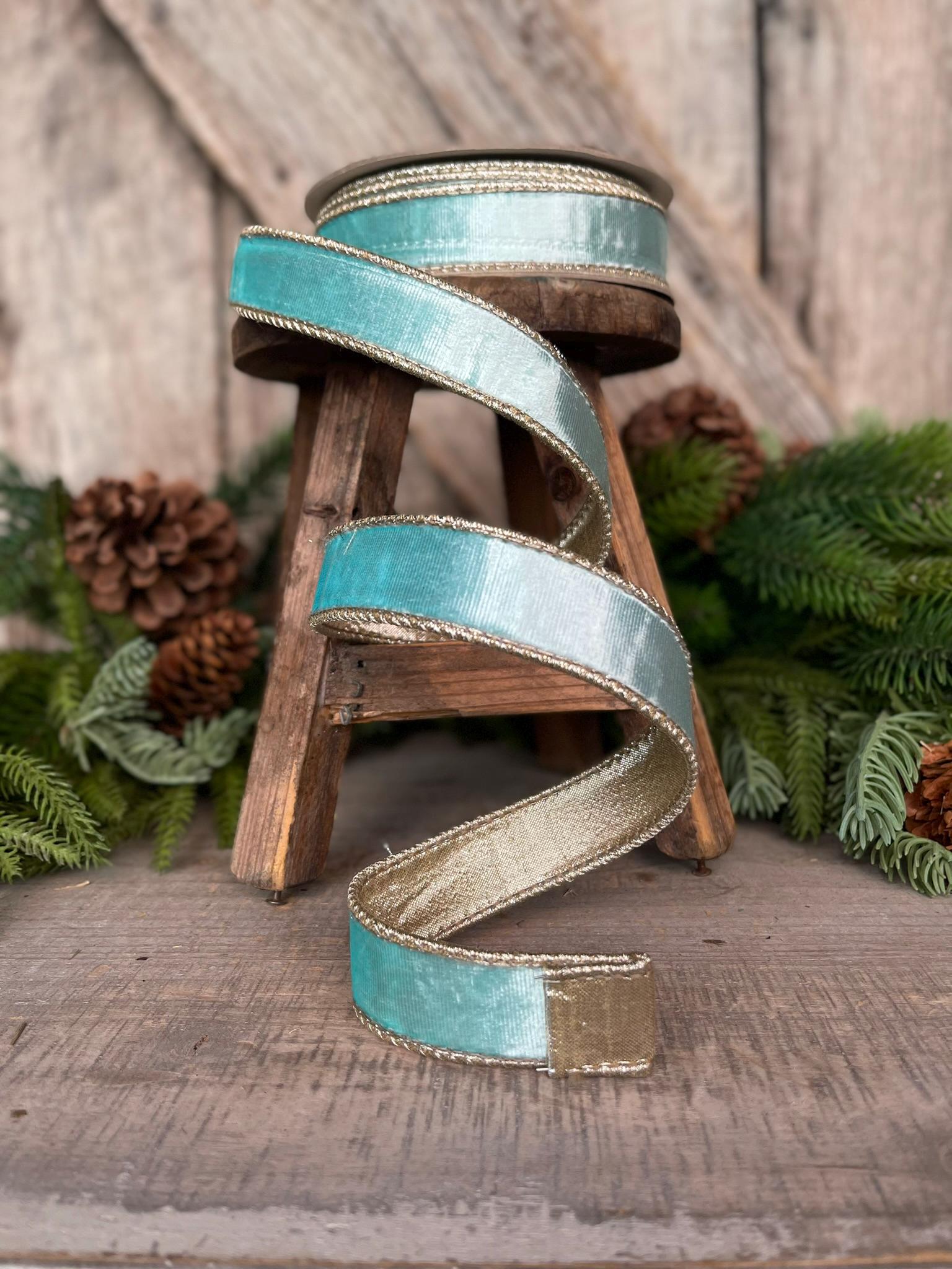 1" Tiffany Blue Satin Velvet Ribbon, Farrisilk Ribbon