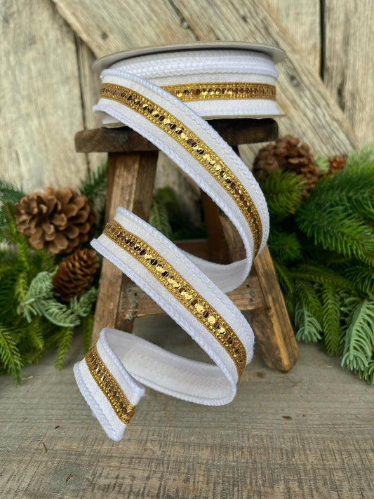 1" White Gold Twinkle Trim Ribbon, Farrisilk ribbon