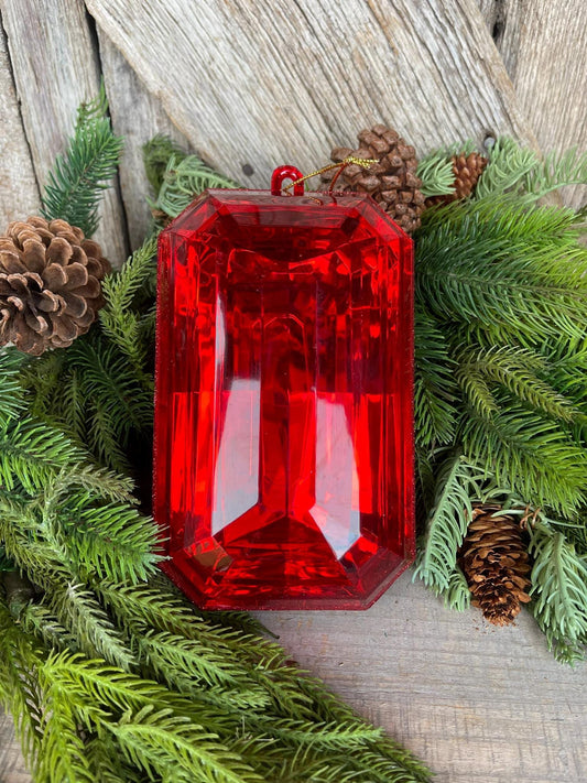 Red Emerald Cut Jewel Ornaments, 8" Jewel