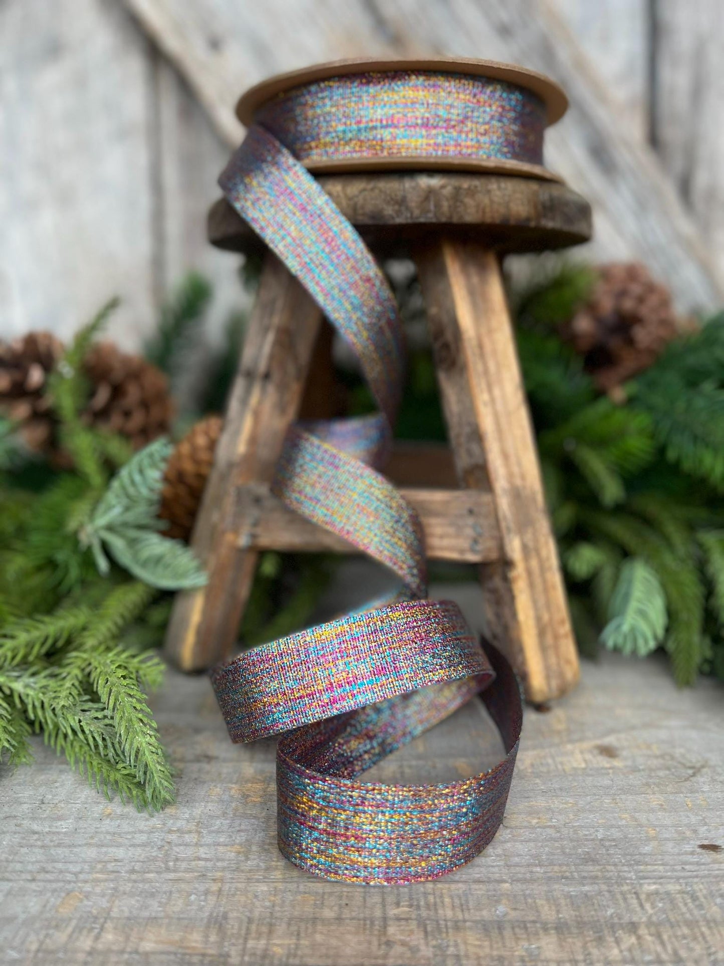 1" Metallic Rainbow Grosgrain Ribbon, Non wired Ribbon, Gift Wrap Ribbon, Metallic Ribbon, Christmas Ribbon