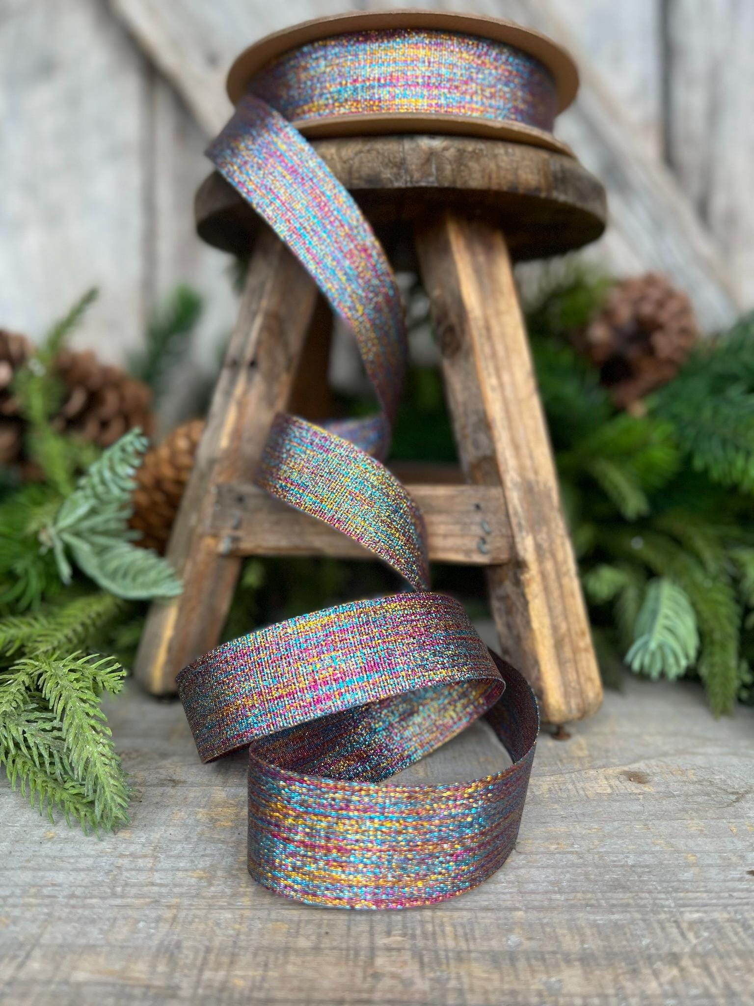 1" Metallic Rainbow Grosgrain Ribbon, Non wired Ribbon, Gift Wrap Ribbon, Metallic Ribbon, Christmas Ribbon